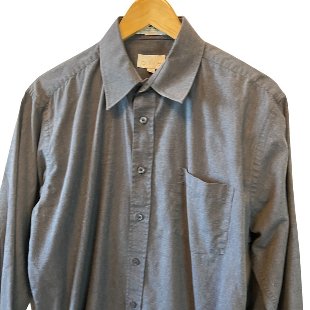 MENS Charcoal Grey Long Sleeve Button Up Collared Dress Shirt 16 - Picture 2 of 7